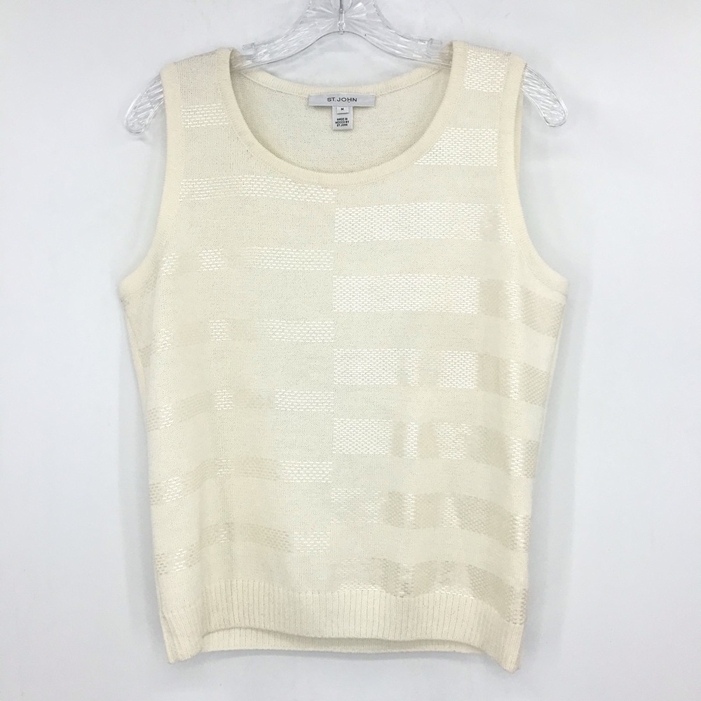 St. John Ivory Sequin Tight Knit Tank Top Basic